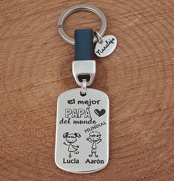 Llavero personalizado para papá cuero azul